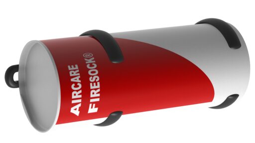 Aircare Firesock fire containment bag secured in BAM cabin wall-mount