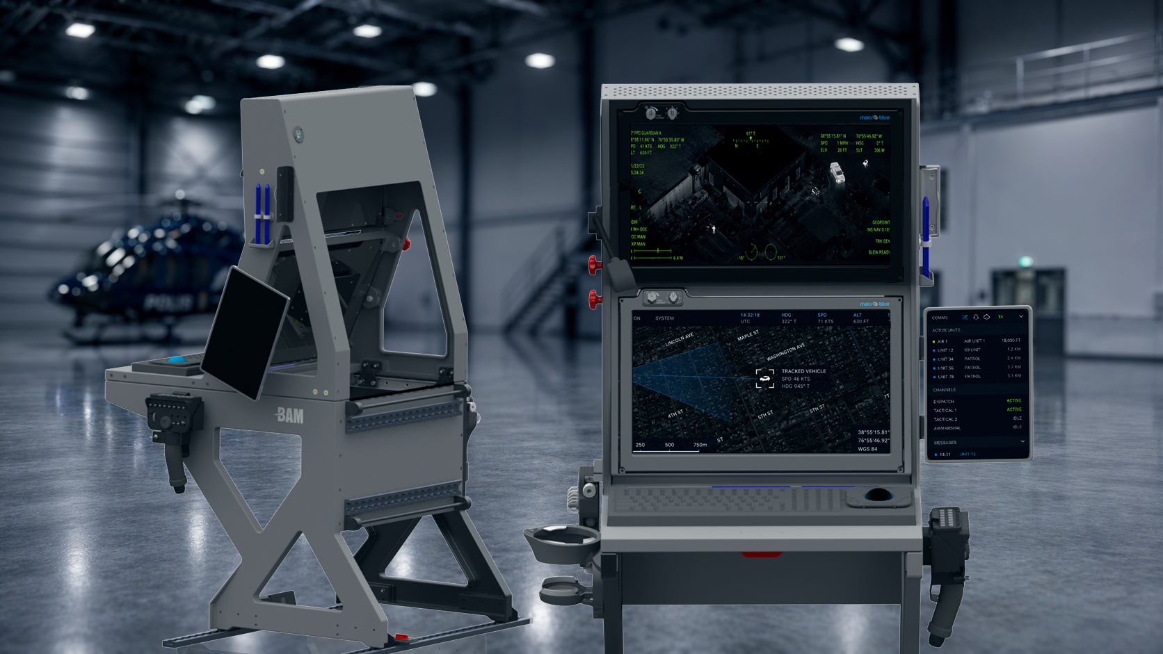 BAM Operator Console for rotorcraft with dual 18,5-inch displays and modular side panels